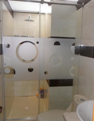 División de baño de vidrio templado con diseño opalizado